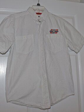Harley Davidson Racing Men's Striped Garage Button Up Embroidered Pockets Small